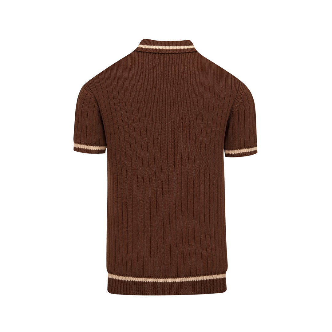 Herre 70'er Mørk Kaffe Italiensk Kyst Resort Strik Polo T-shirt