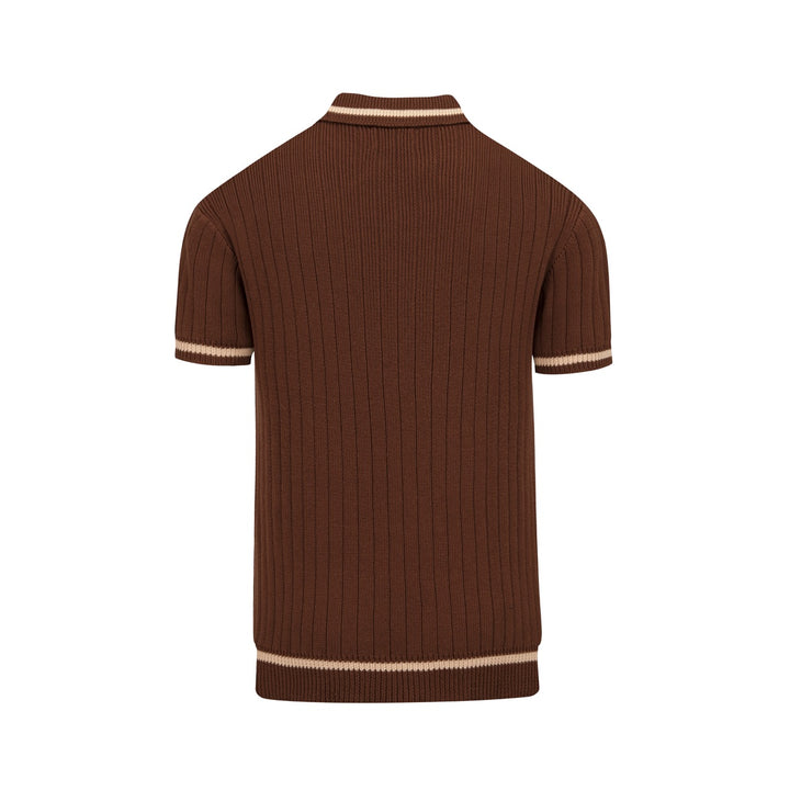 Herre 70'er Mørk Kaffe Italiensk Kyst Resort Strik Polo T-shirt