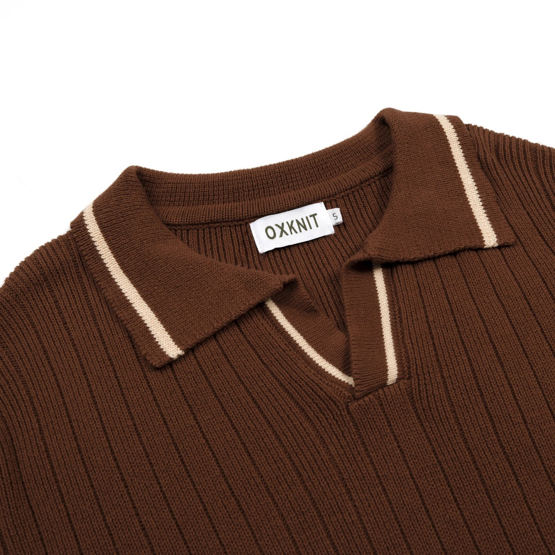 Herre 70'er Mørk Kaffe Italiensk Kyst Resort Strik Polo T-shirt