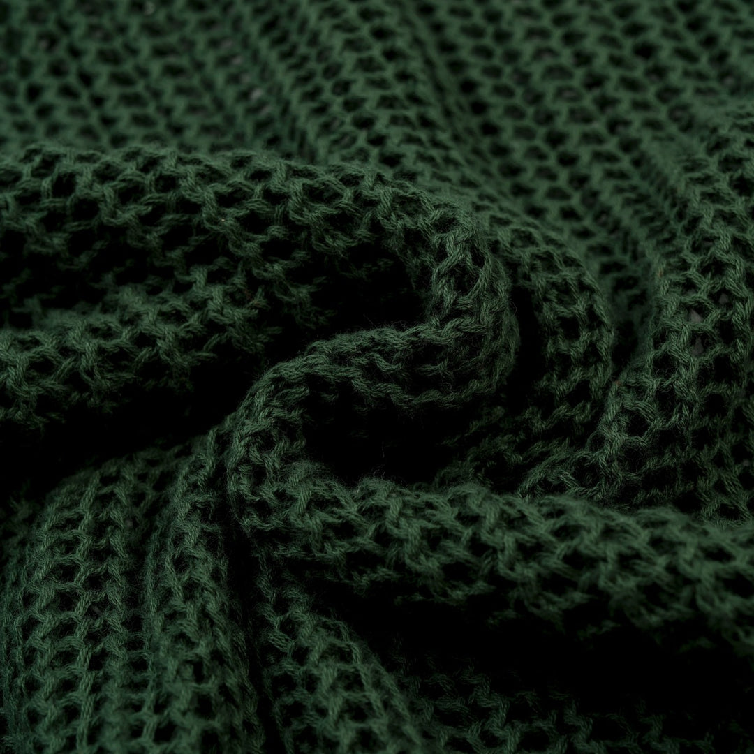 Men’s Green 70s Openwork Resort Knit Polo Collar T-Shirt