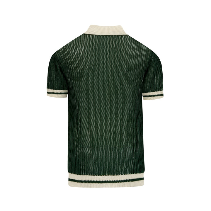 Men’s Green 70s Openwork Resort Knit Polo Collar T-Shirt