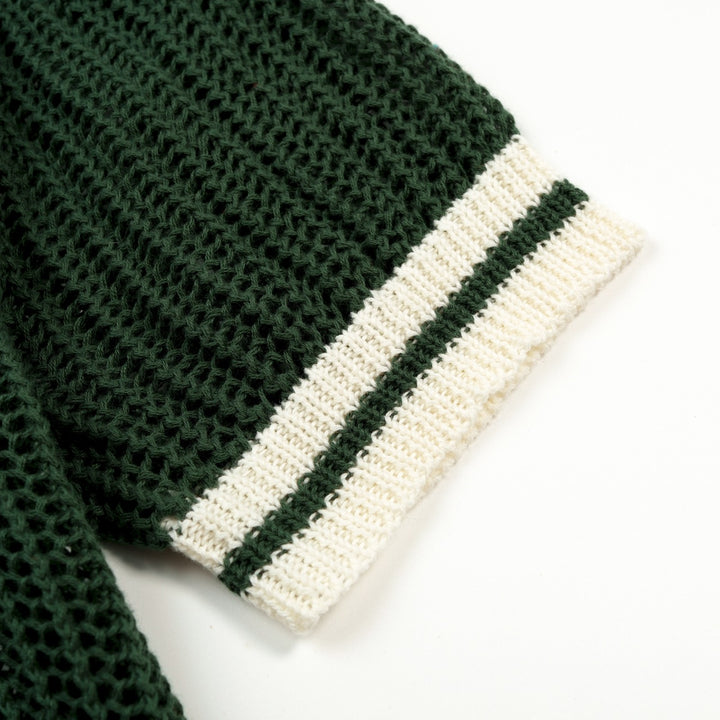 Men’s Green 70s Openwork Resort Knit Polo Collar T-Shirt