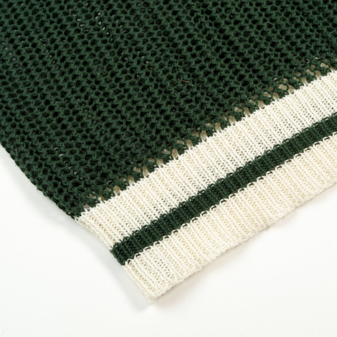 Men’s Green 70s Openwork Resort Knit Polo Collar T-Shirt