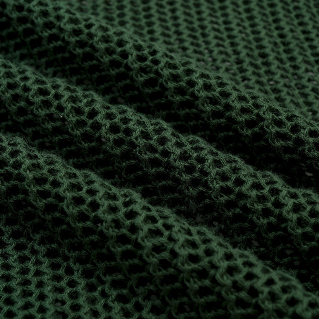 Men’s Green 70s Openwork Resort Knit Polo Collar T-Shirt
