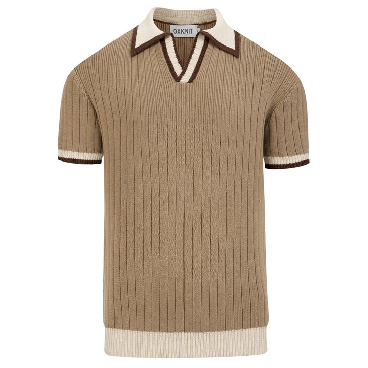 Herre 70'er Retro Old Money Casual Strik Polo Krave T-shirt