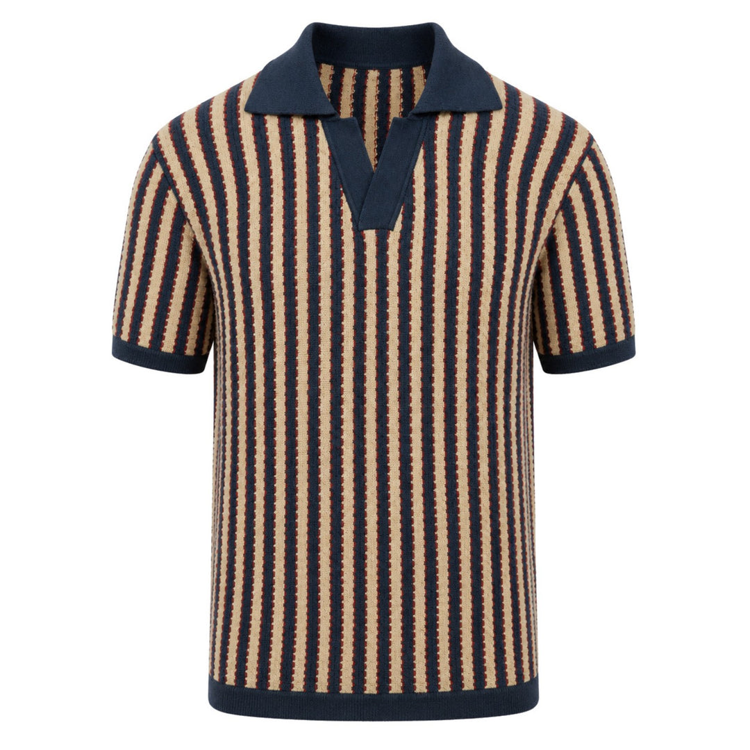Camiseta de punto jacquard con paisaje azul oscuro para hombre)