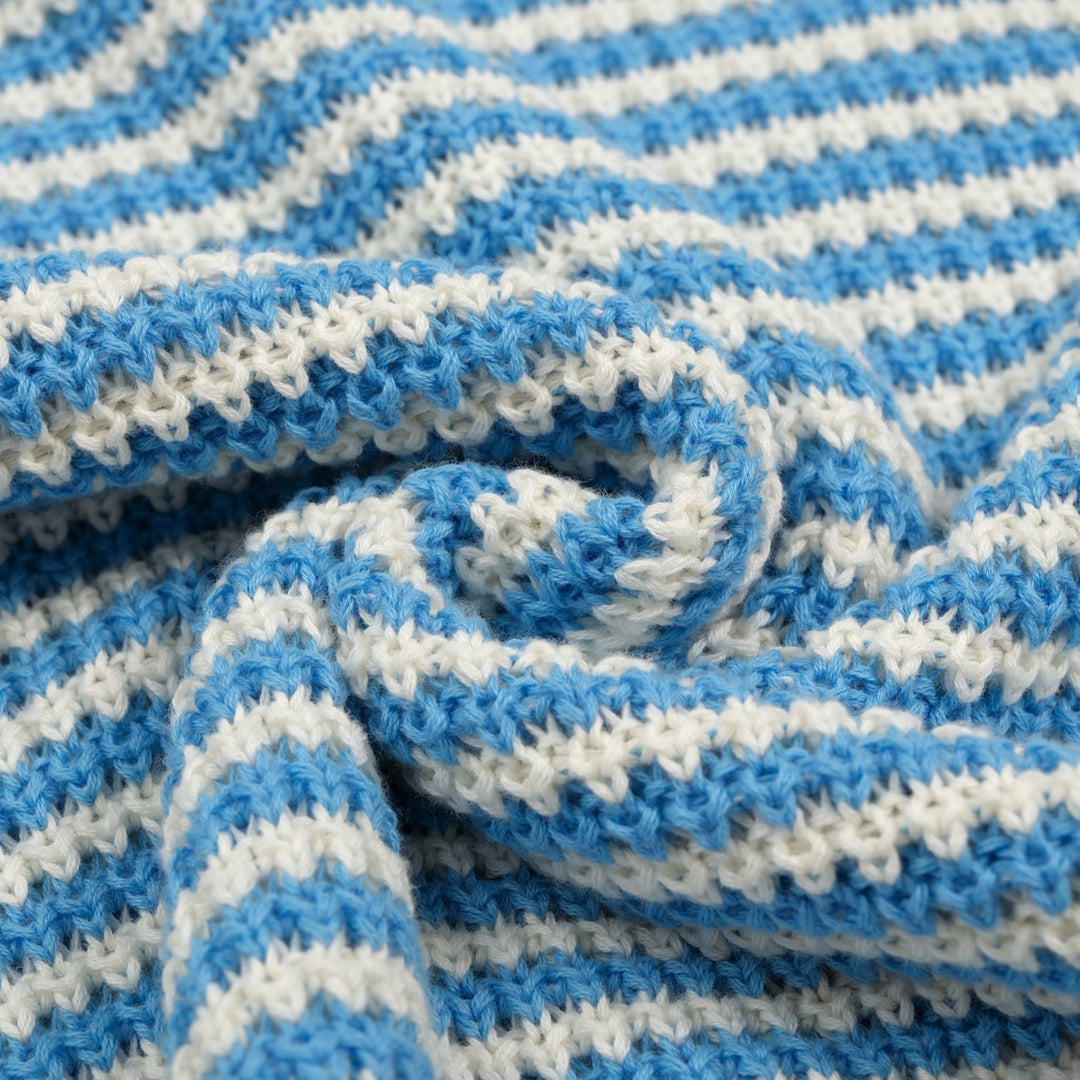 Men’s Blue Vintage Coastal Striped Vacation Style Knit Polo Collar T-Shirt