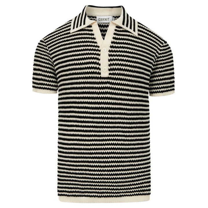 Heren Hollow-Out Mesh Vakantie Stijl Gebreide Polo Kraag T-Shirt