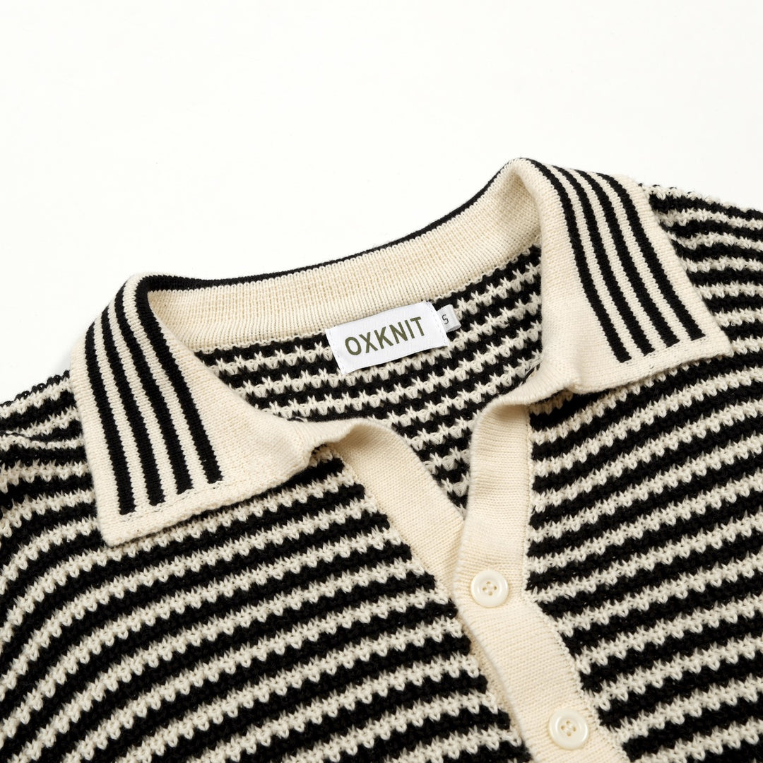 Heren Hollow-Out Mesh Vakantie Stijl Gebreide Polo Kraag T-Shirt