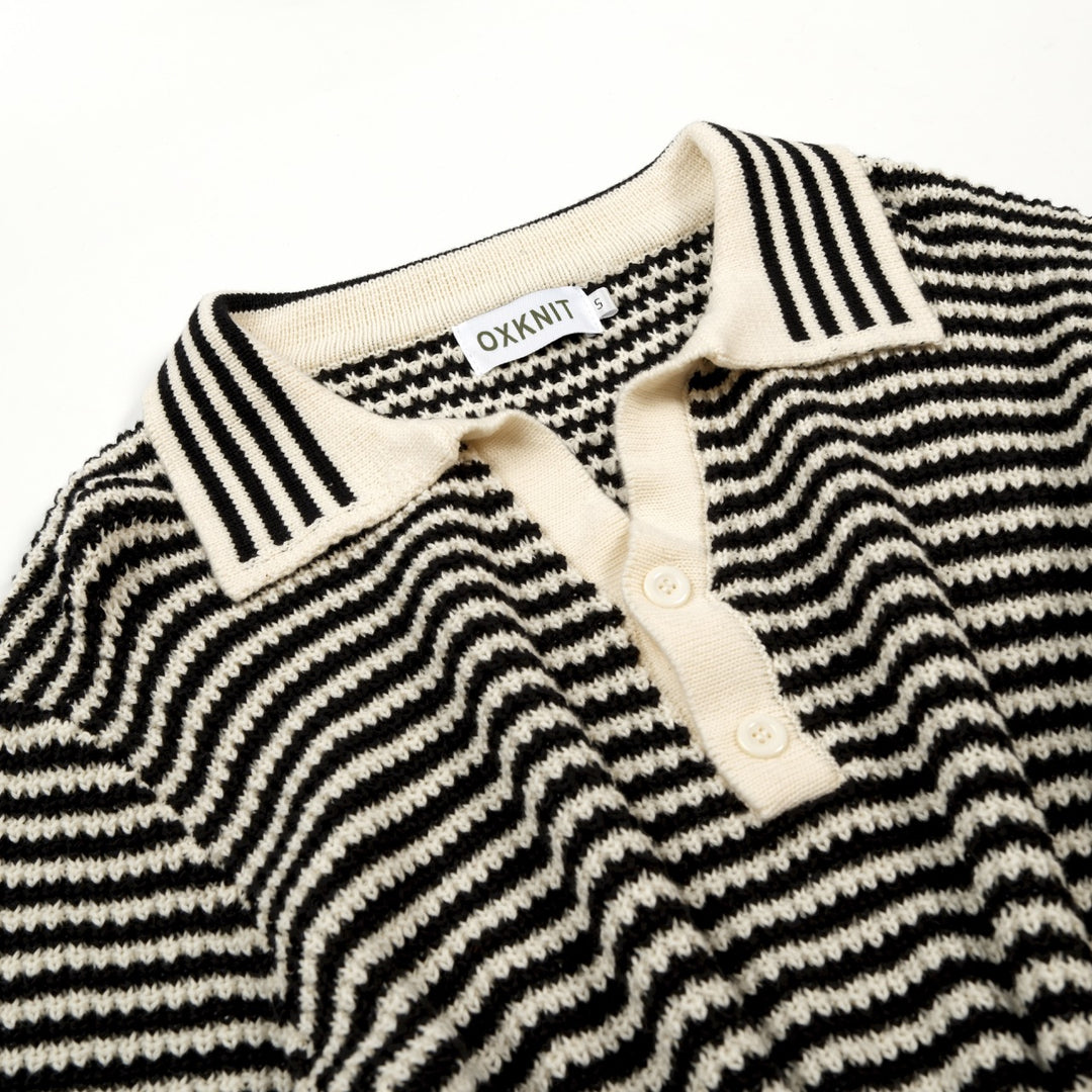 Heren Hollow-Out Mesh Vakantie Stijl Gebreide Polo Kraag T-Shirt