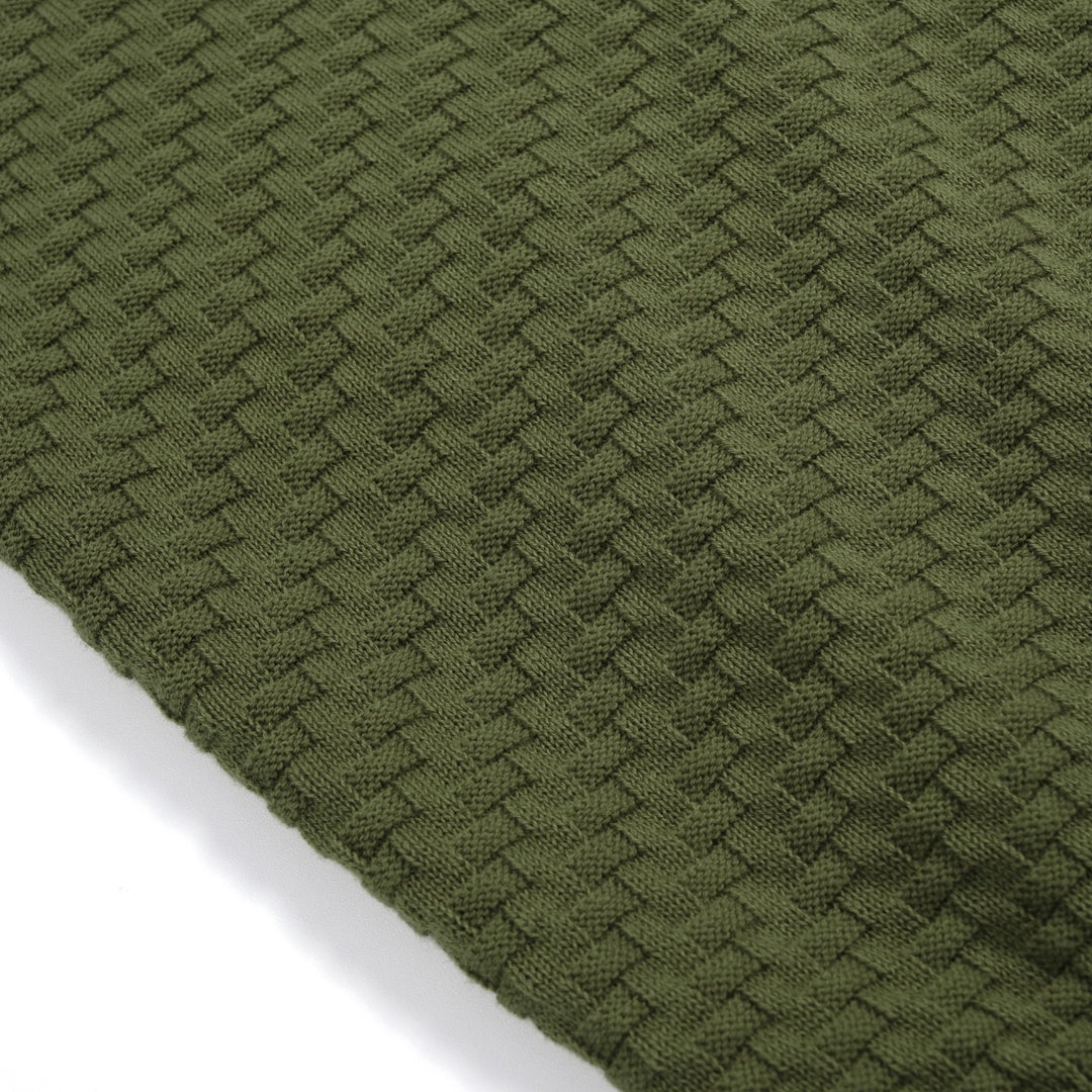 Herren Dunkelgrünes Minimalistisch Gestreiftes Strick-Poloshirt mit Kragen
