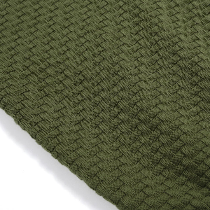 Herren Dunkelgrünes Minimalistisch Gestreiftes Strick-Poloshirt mit Kragen