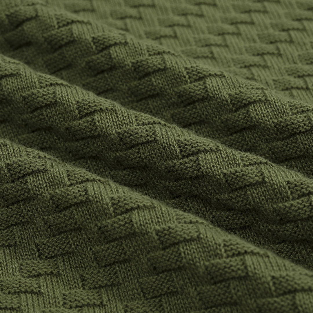 Herren Dunkelgrünes Minimalistisch Gestreiftes Strick-Poloshirt mit Kragen