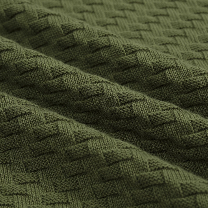 Herren Dunkelgrünes Minimalistisch Gestreiftes Strick-Poloshirt mit Kragen
