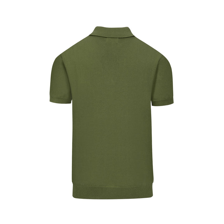 Herren Dunkelgrünes Minimalistisch Gestreiftes Strick-Poloshirt mit Kragen