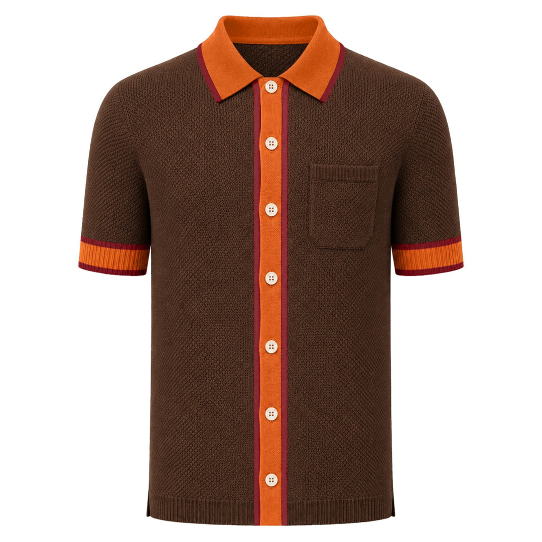 Camiseta de punto jacquard con paisaje azul oscuro para hombre)