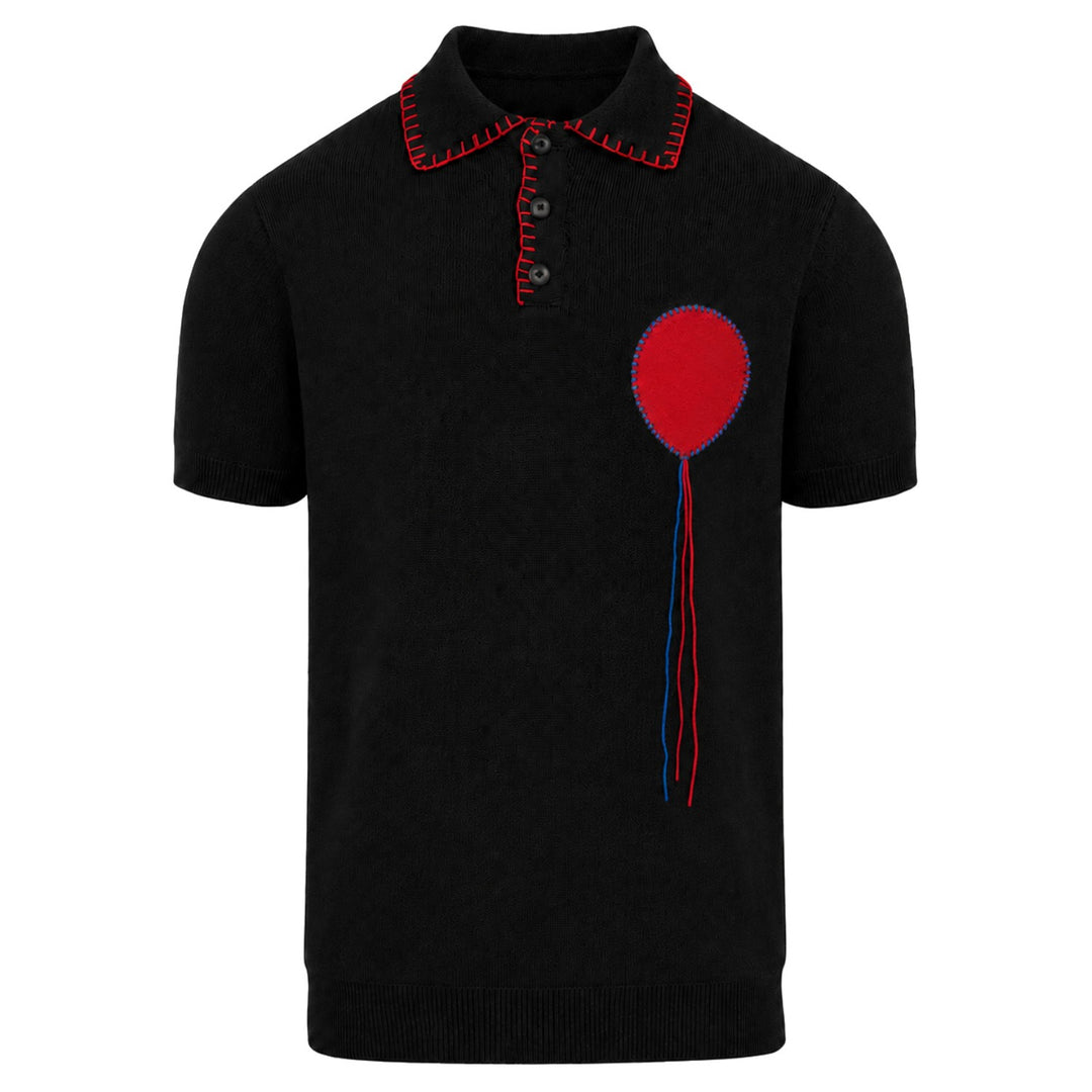 Camiseta de punto jacquard con paisaje azul oscuro para hombre)