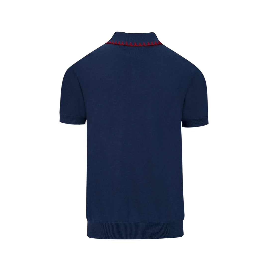 Herren Strick-Poloshirt mit gesticktem Herz in Marineblau