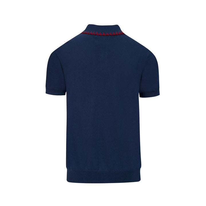 Herren Strick-Poloshirt mit gesticktem Herz in Marineblau