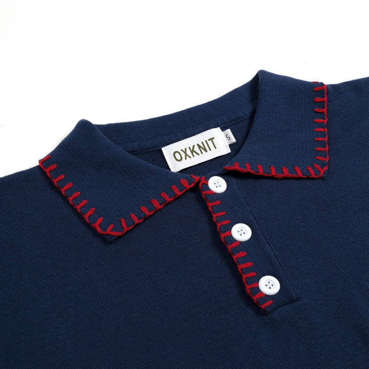 Herren Strick-Poloshirt mit gesticktem Herz in Marineblau