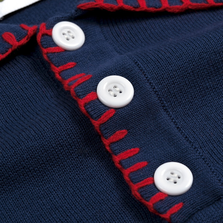 Herren Strick-Poloshirt mit gesticktem Herz in Marineblau