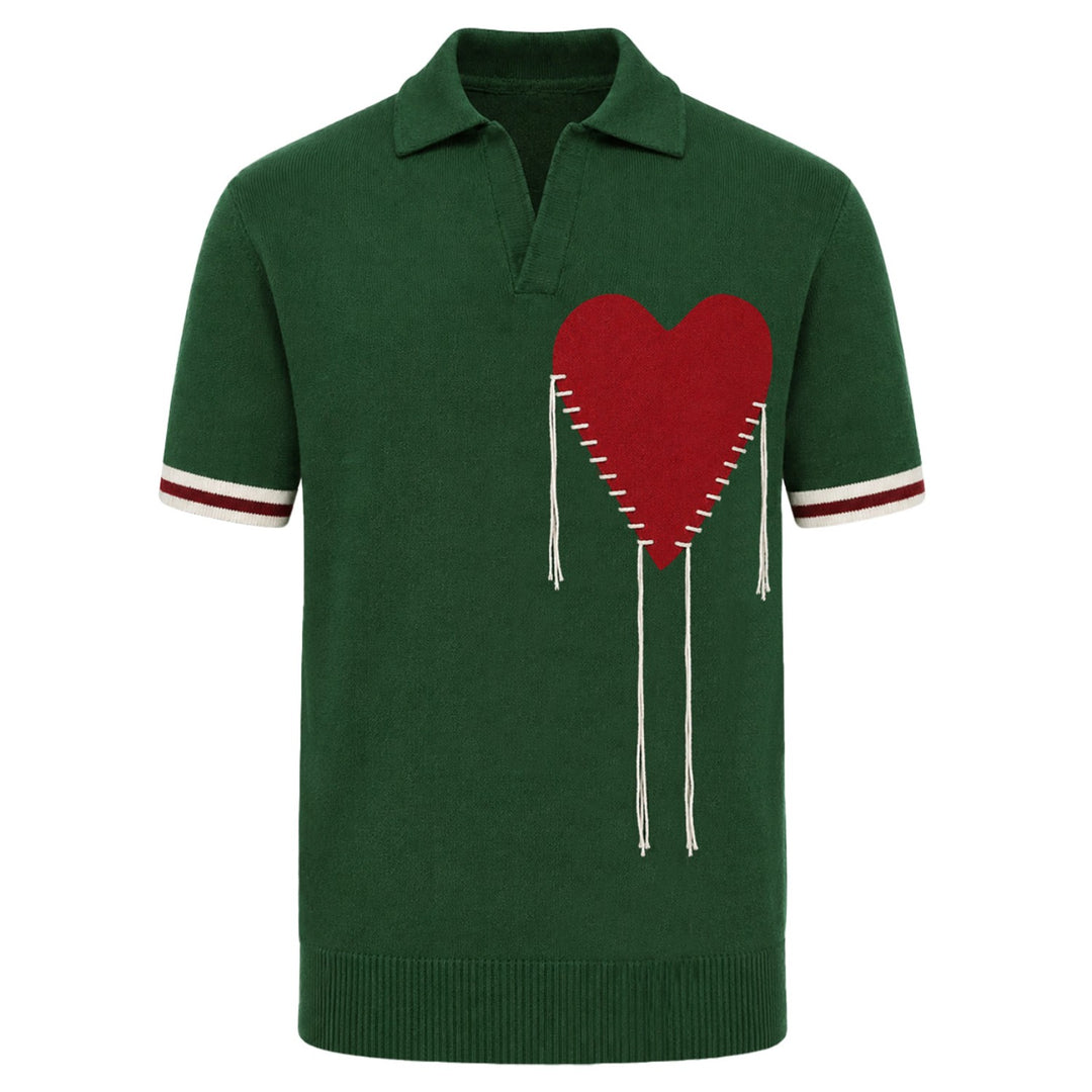 Camiseta de punto jacquard con paisaje azul oscuro para hombre)