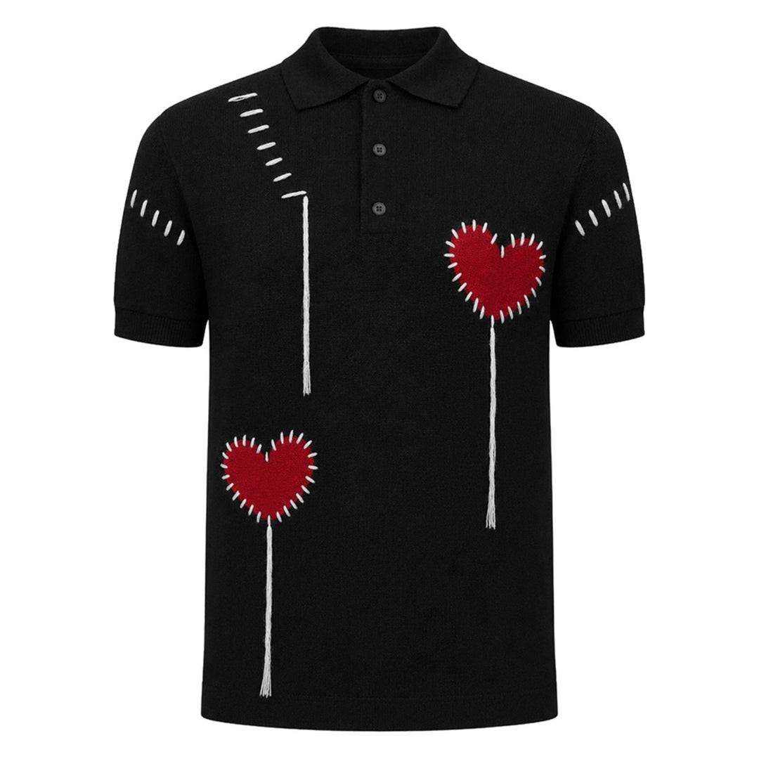 Donkerblauw jacquardgebreid T-shirt voor heren