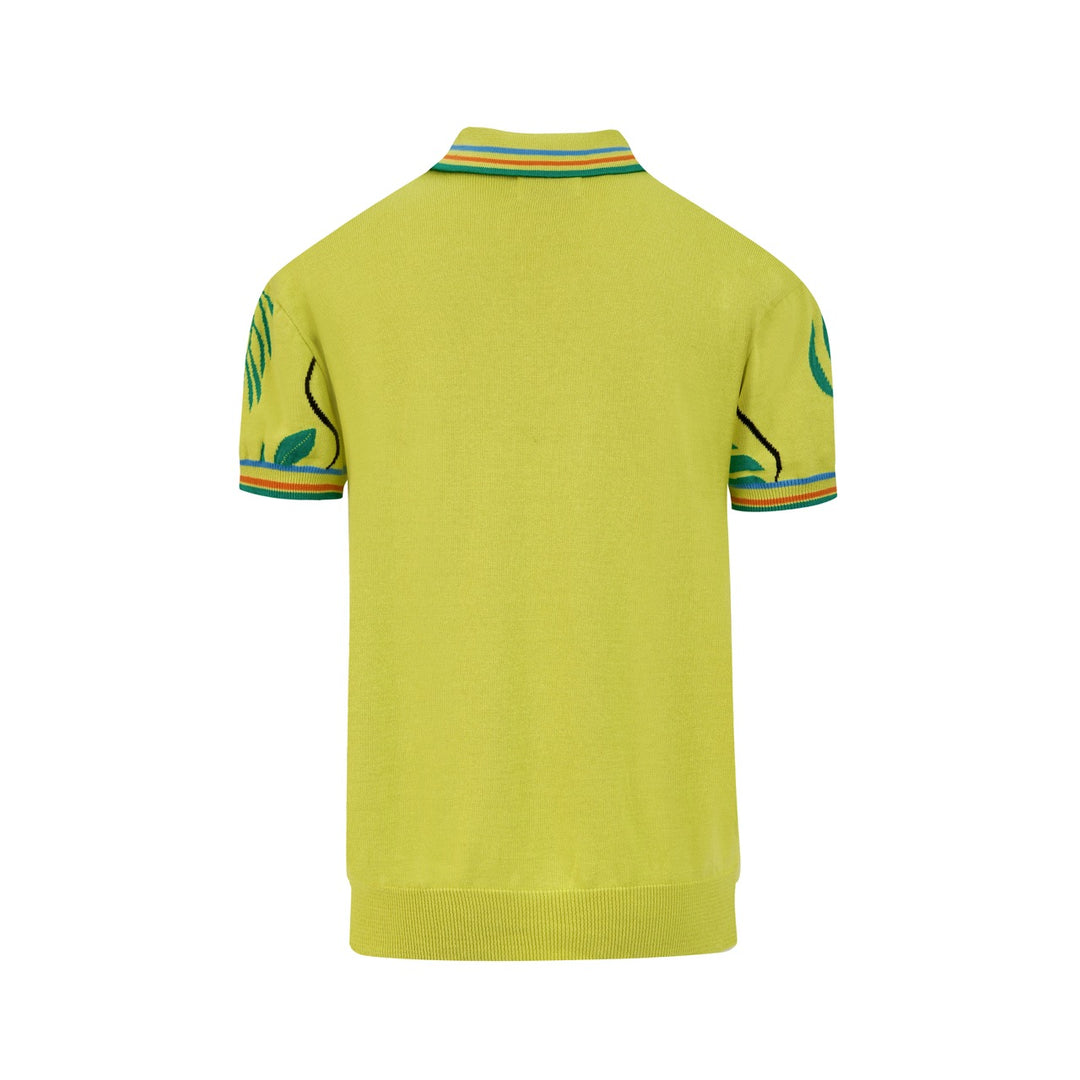 Herren Grünes 70er Tropical Vacation Style Strick-Poloshirt