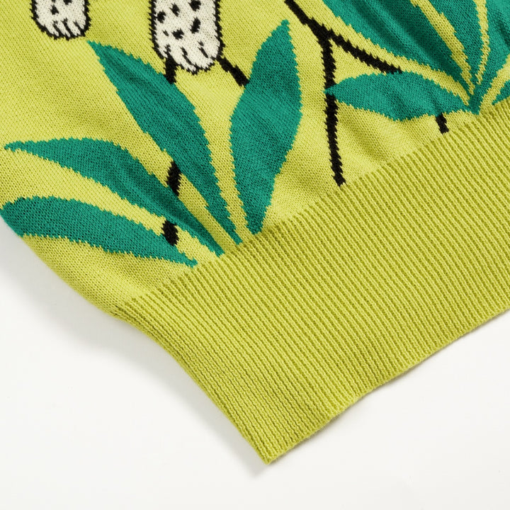 Herren Grünes 70er Tropical Vacation Style Strick-Poloshirt