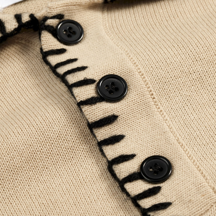 Khaki Herren Vintage Patchwork Strick-Poloshirt mit Kragen, handgefertigt