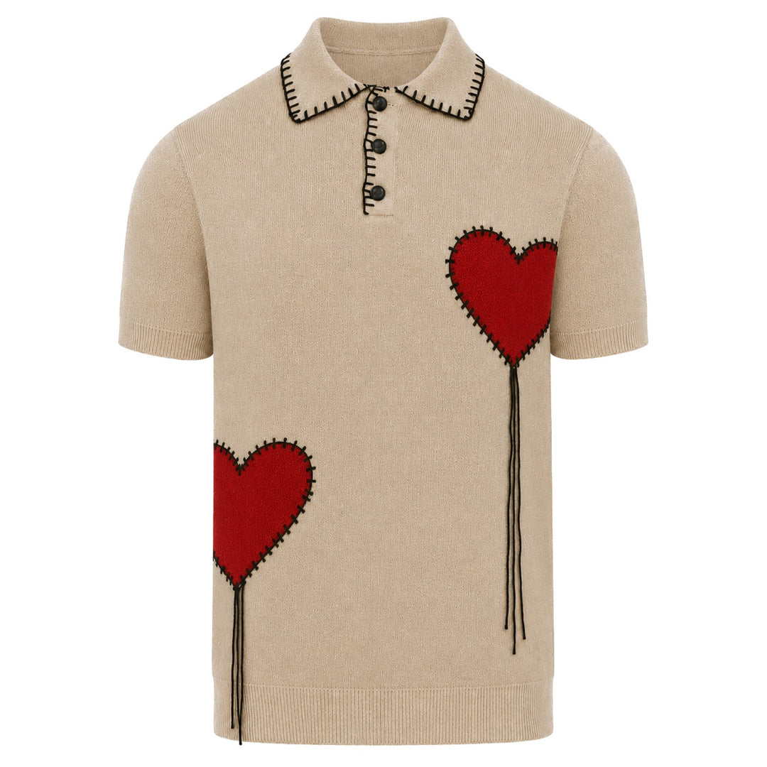 Donkerblauw jacquardgebreid T-shirt voor heren