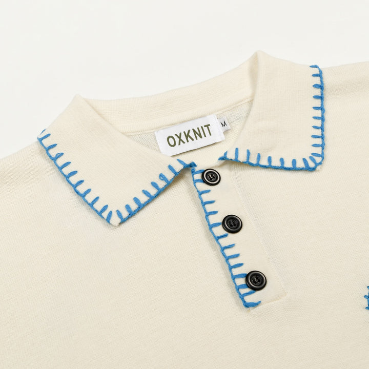 Herre Aprikos Romantisk Patchwork Strik Polo Krave T-shirt