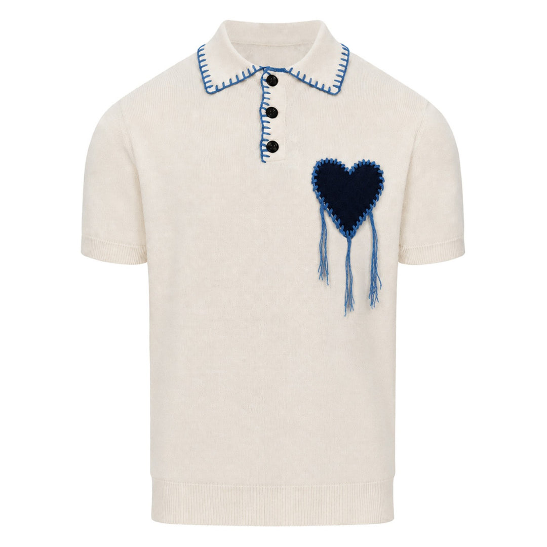 Camiseta de punto jacquard con paisaje azul oscuro para hombre)