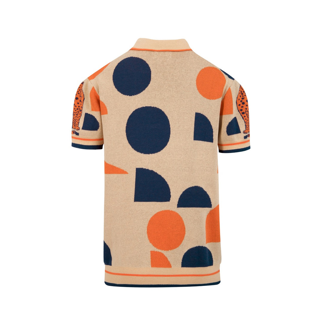 Herren 70er Psychedelic Resort Grafik Strick-Poloshirt