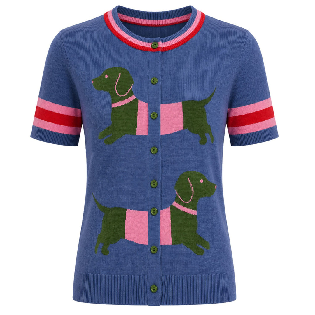 Brunrandig Jacquardstickad T-shirt för kvinnor