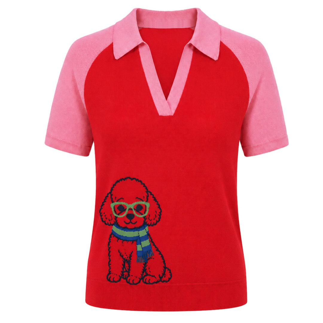 Brunstribet Jacquard strik T-shirt til kvinder