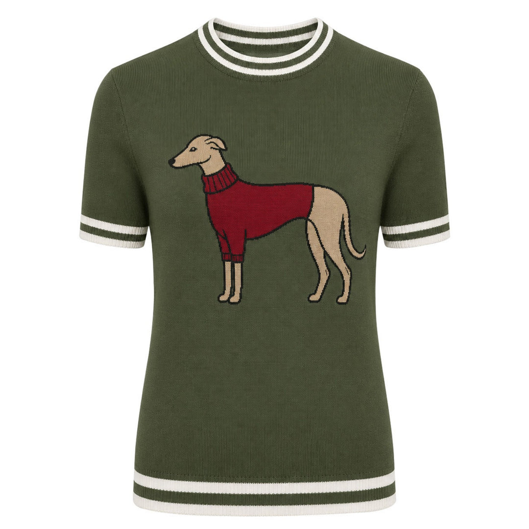 Camiseta de punto jacquard a rayas de mujer de color marrón