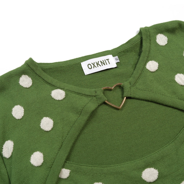 Women’s 70s Green Polka Dot Jacquard Knit Short Sleeve T-Shirt