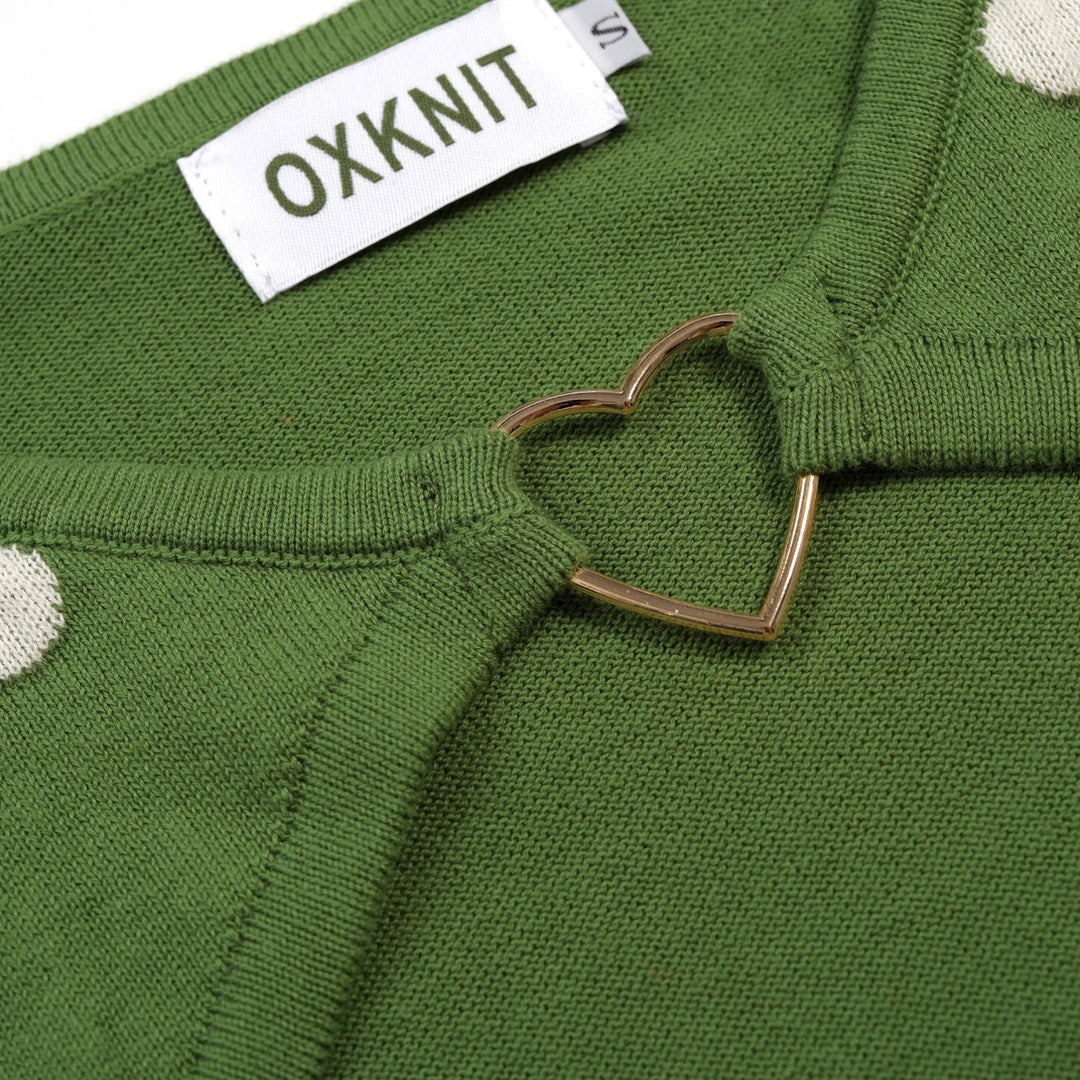 Women’s 70s Green Polka Dot Jacquard Knit Short Sleeve T-Shirt