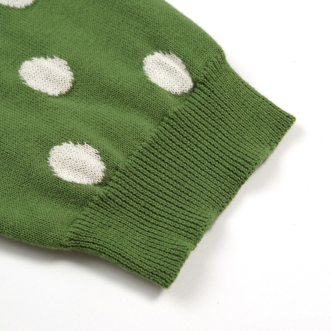 Women’s 70s Green Polka Dot Jacquard Knit Short Sleeve T-Shirt