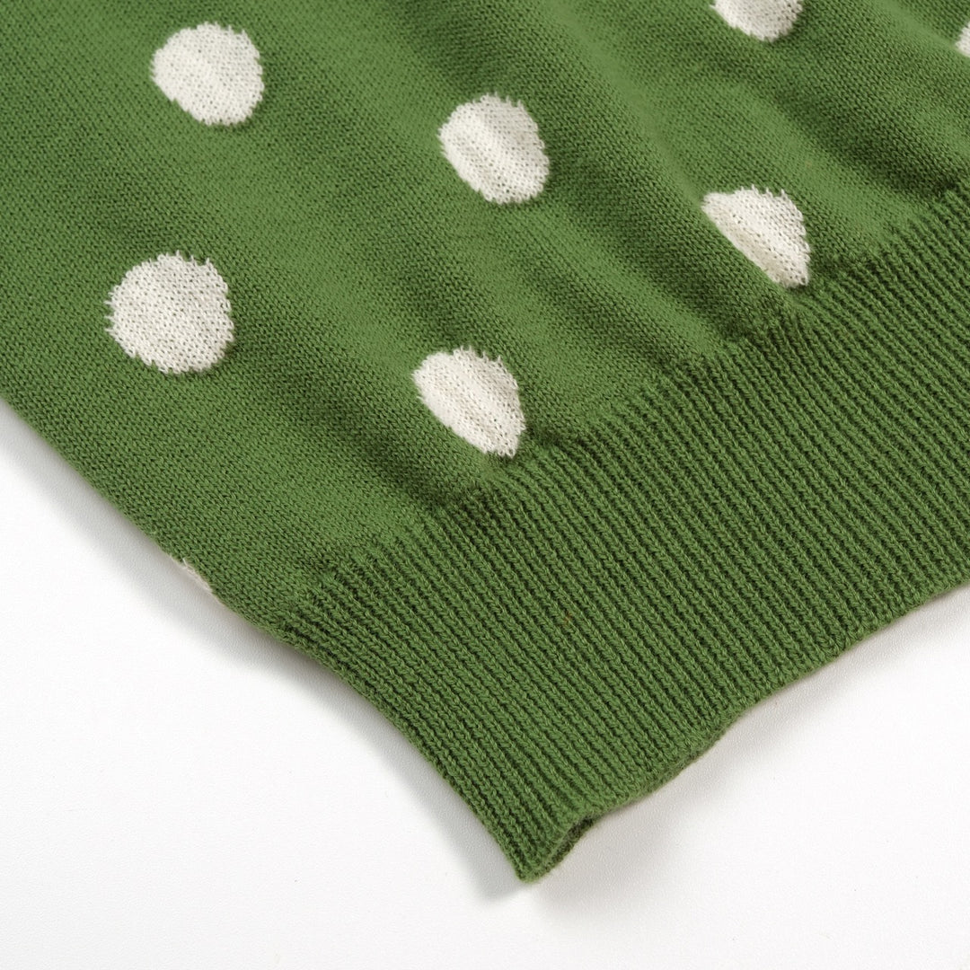 Women’s 70s Green Polka Dot Jacquard Knit Short Sleeve T-Shirt