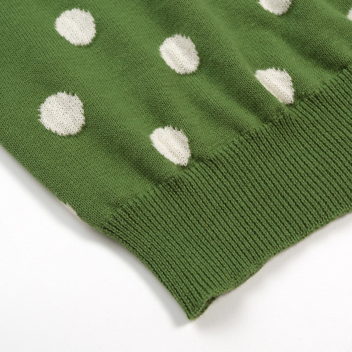 Women’s 70s Green Polka Dot Jacquard Knit Short Sleeve T-Shirt