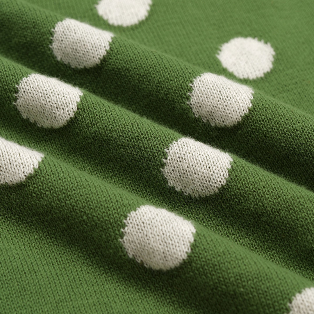 Women’s 70s Green Polka Dot Jacquard Knit Short Sleeve T-Shirt