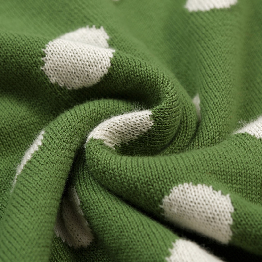 Women’s 70s Green Polka Dot Jacquard Knit Short Sleeve T-Shirt
