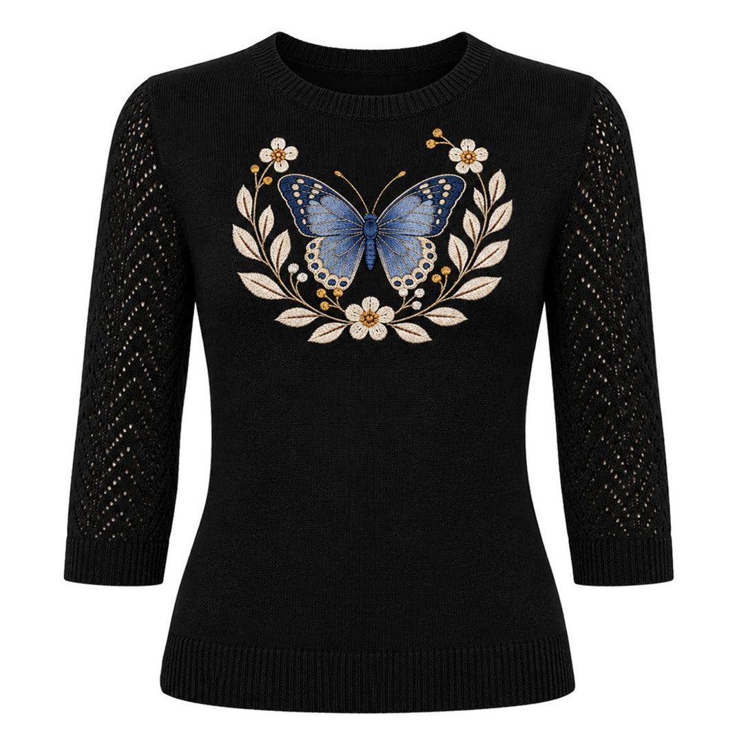 Damernas gula "love" hålstickad T-shirt - Kort längd