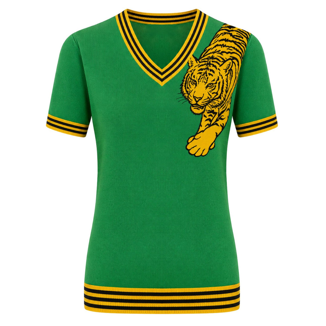 Brunstribet Jacquard strik T-shirt til kvinder