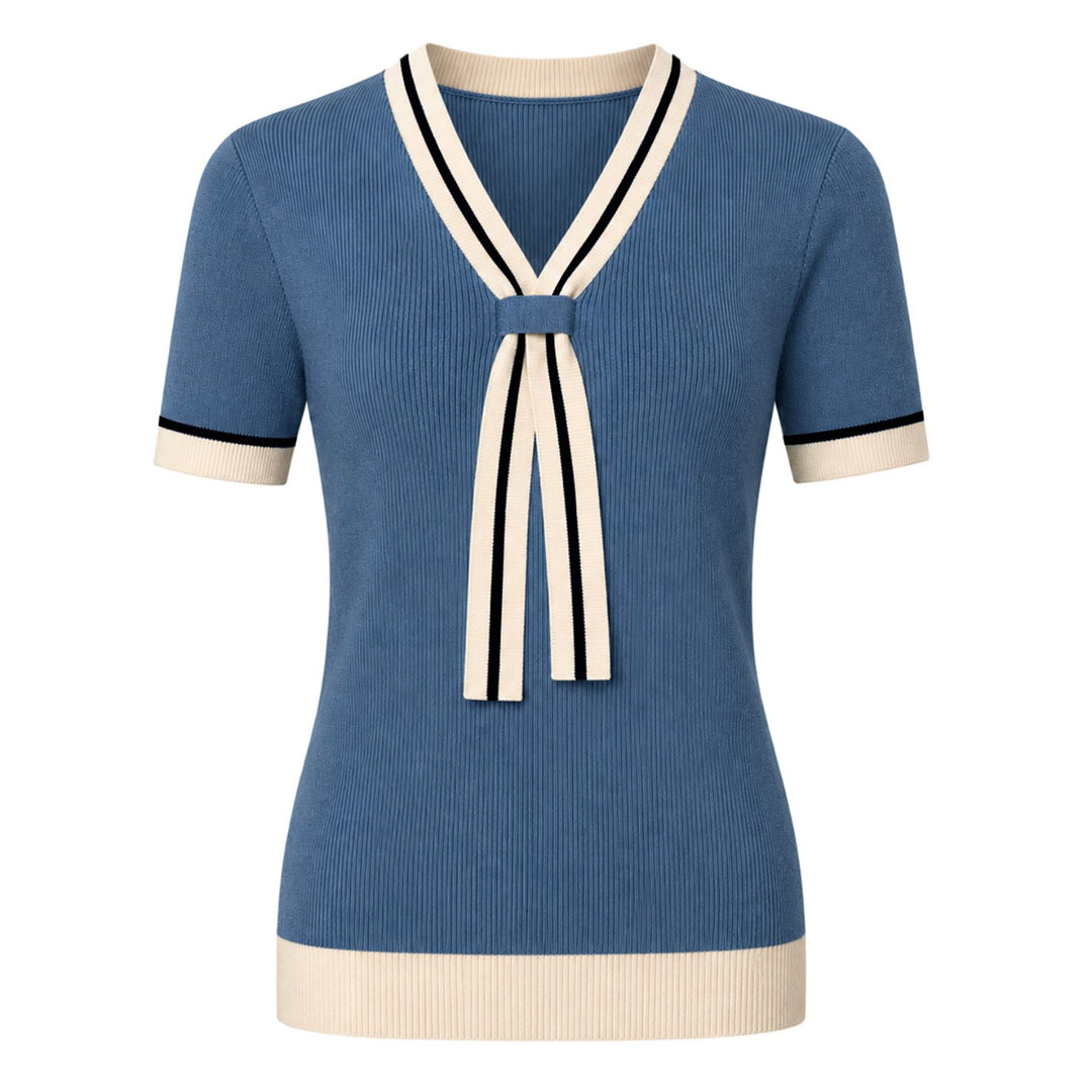 Camiseta de punto jacquard a rayas de mujer de color marrón