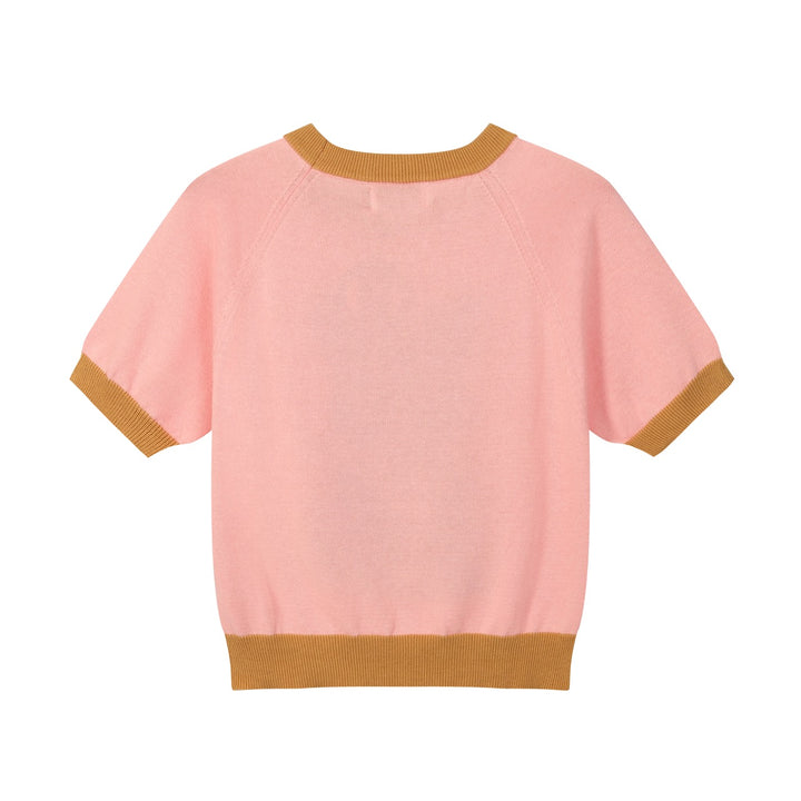 Dame Pink Jacquard Puppy Strik T-shirt - Kort længde