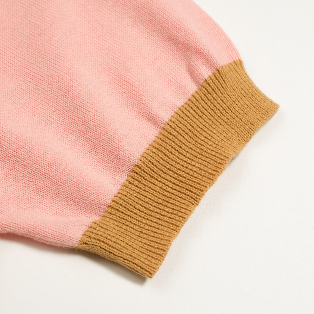 Dame Pink Jacquard Puppy Strik T-shirt - Kort længde