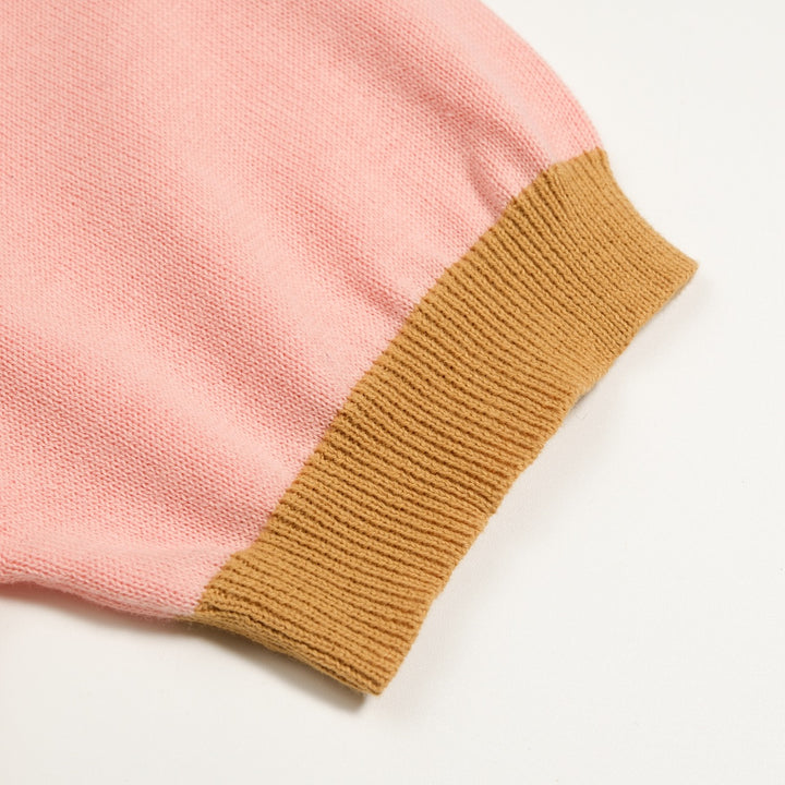 Dame Pink Jacquard Puppy Strik T-shirt - Kort længde